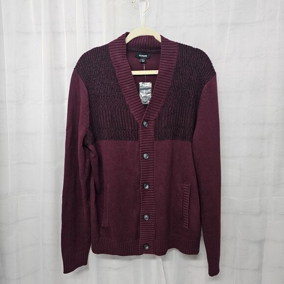 Alfani Cardigan Maroon Grandpacore Cabin Academia Cotton Preppy L NWT - Picture 1 of 9